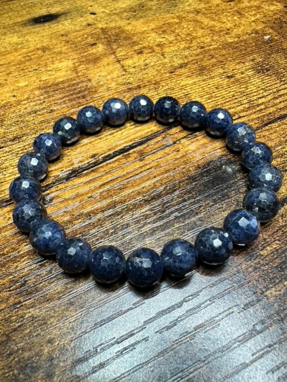 8.5 mm Faceted Dark Blue Sapphire Gemstone Stone Beads Beaded Bracelet